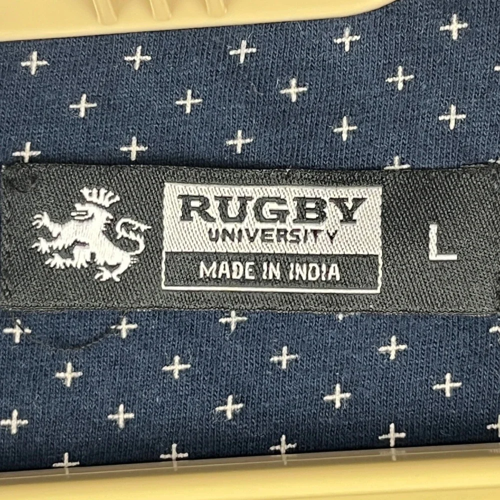 Rugby University Polo Shirt Mens L Blue Heathered Cotton Blend Short Sleeve